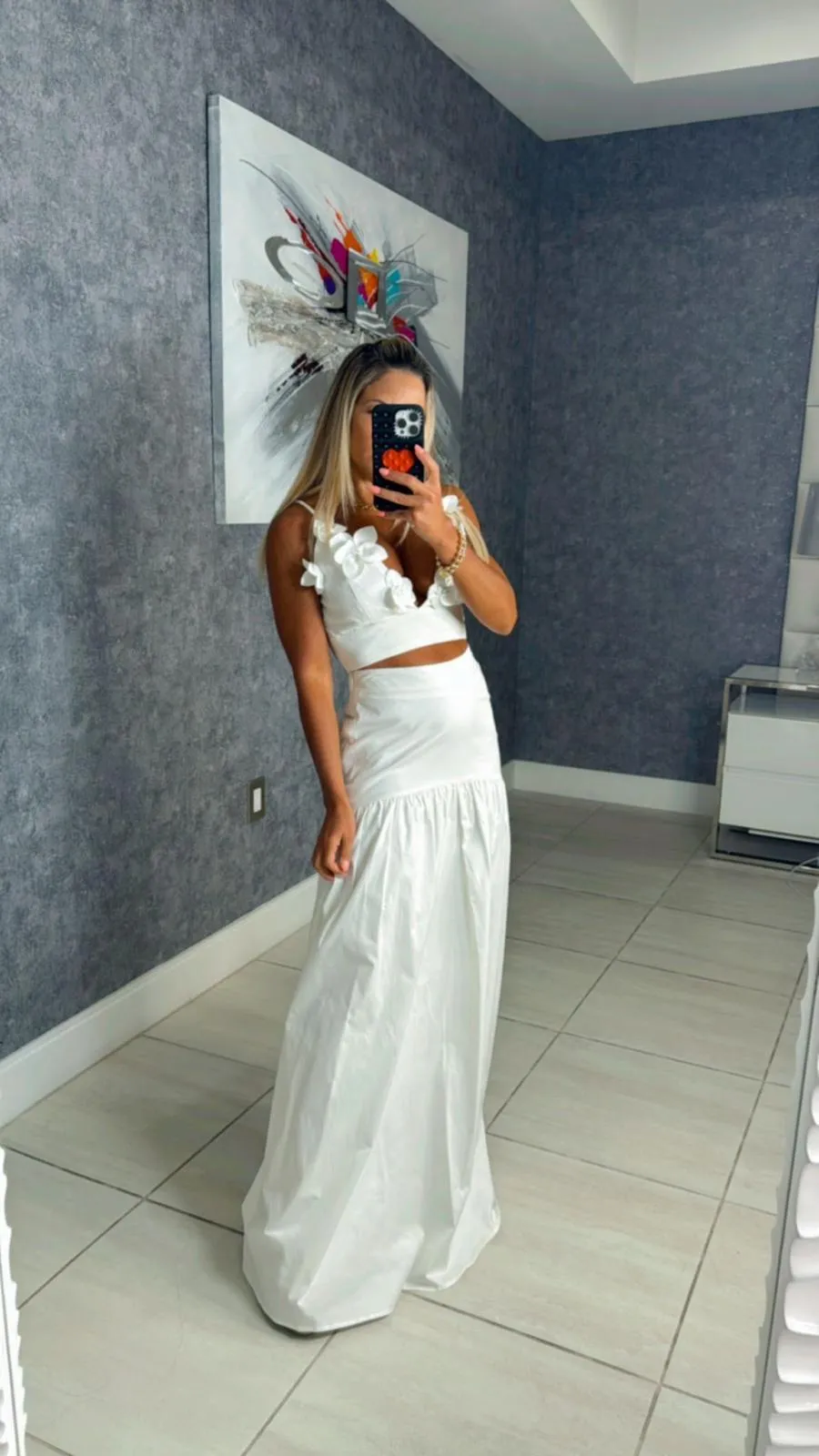 5088 Flower top and maxi skirt set