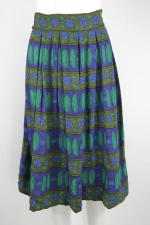 50s Pleated skirt with horizontal flower design - S