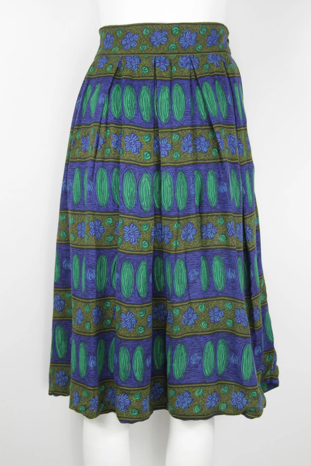 50s Pleated skirt with horizontal flower design - S