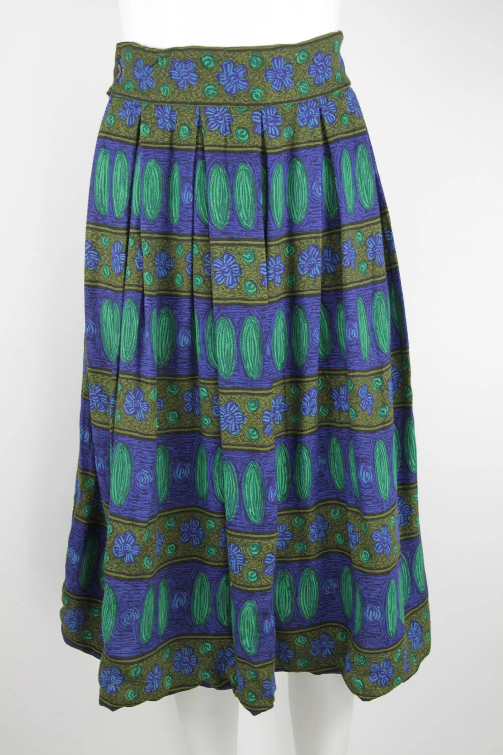 50s Pleated skirt with horizontal flower design - S