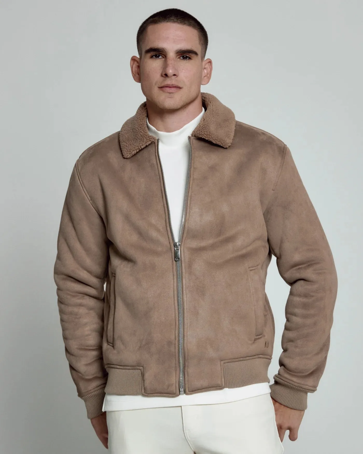 7 Diamonds Evolution Vegan Suede Sherpa Bomber Jacket