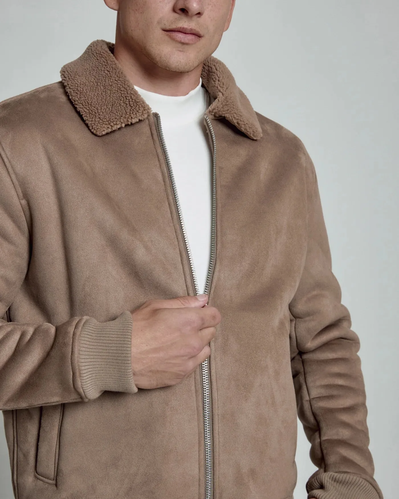 7 Diamonds Evolution Vegan Suede Sherpa Bomber Jacket