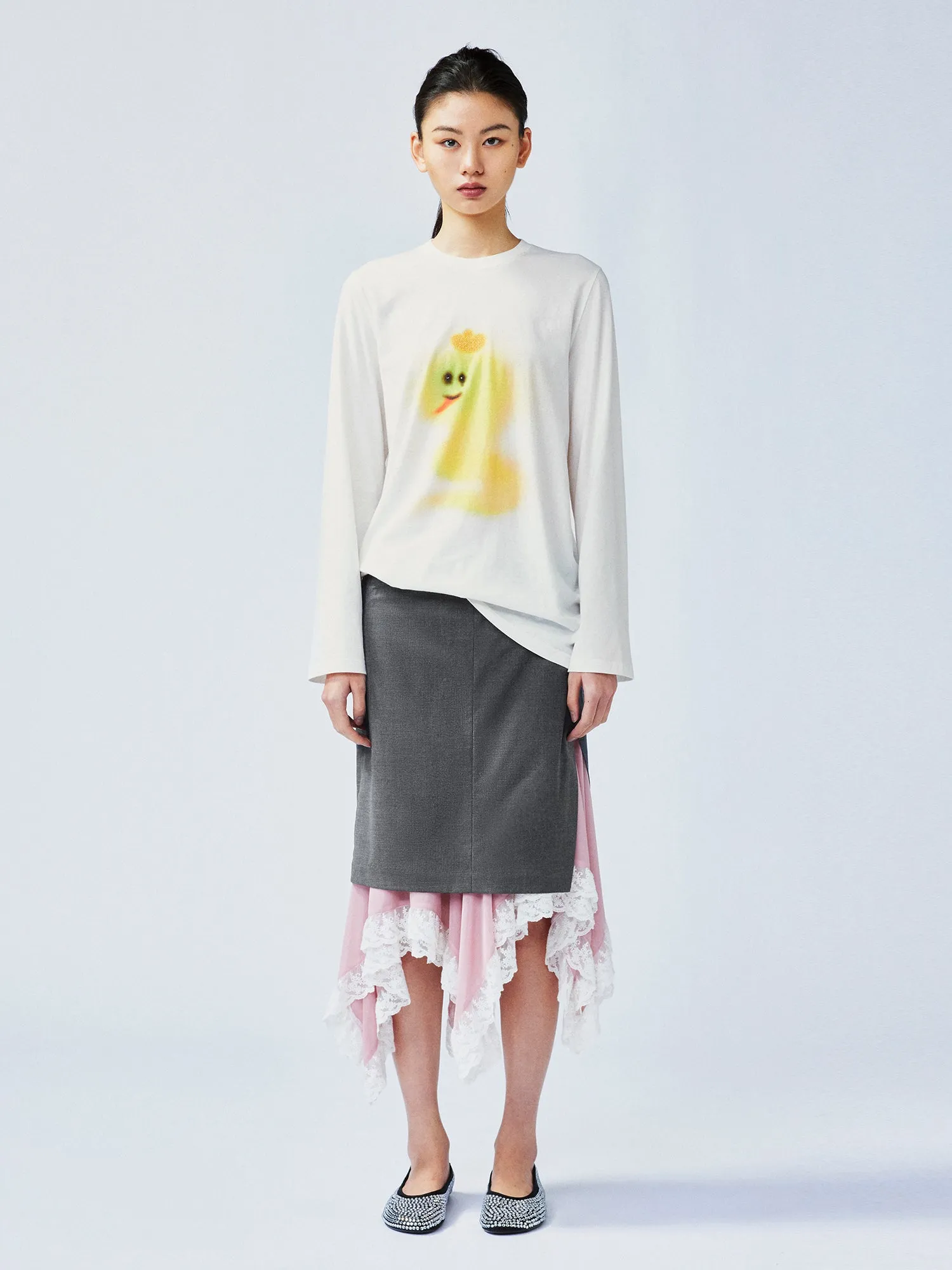 A misaligned suit layered-look skirt
