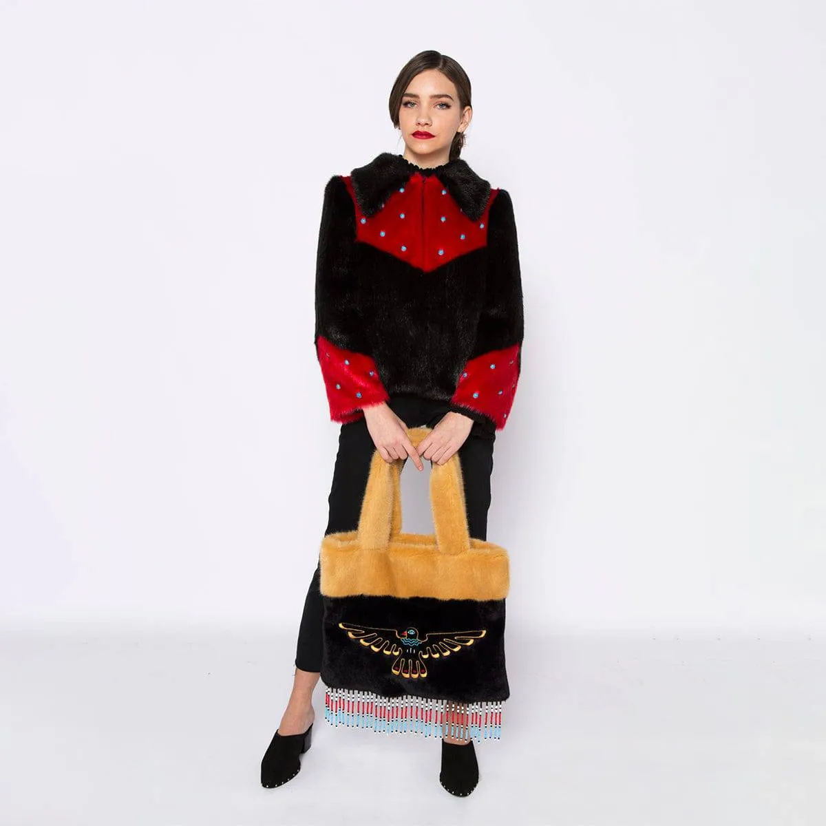 Arizona Faux Fur Jacket Black & Red