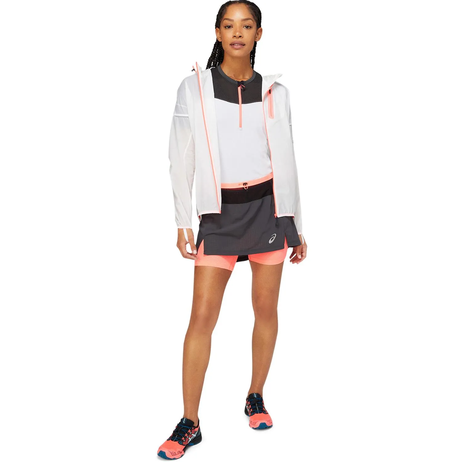 Asics Women&#x27;s Fujitrail Jacket Brilliant White/Blazing Coral | Buy Asics Women&#x27;s Fujitrail Jacket Brilliant White/Blazing Coral here | Outnorth