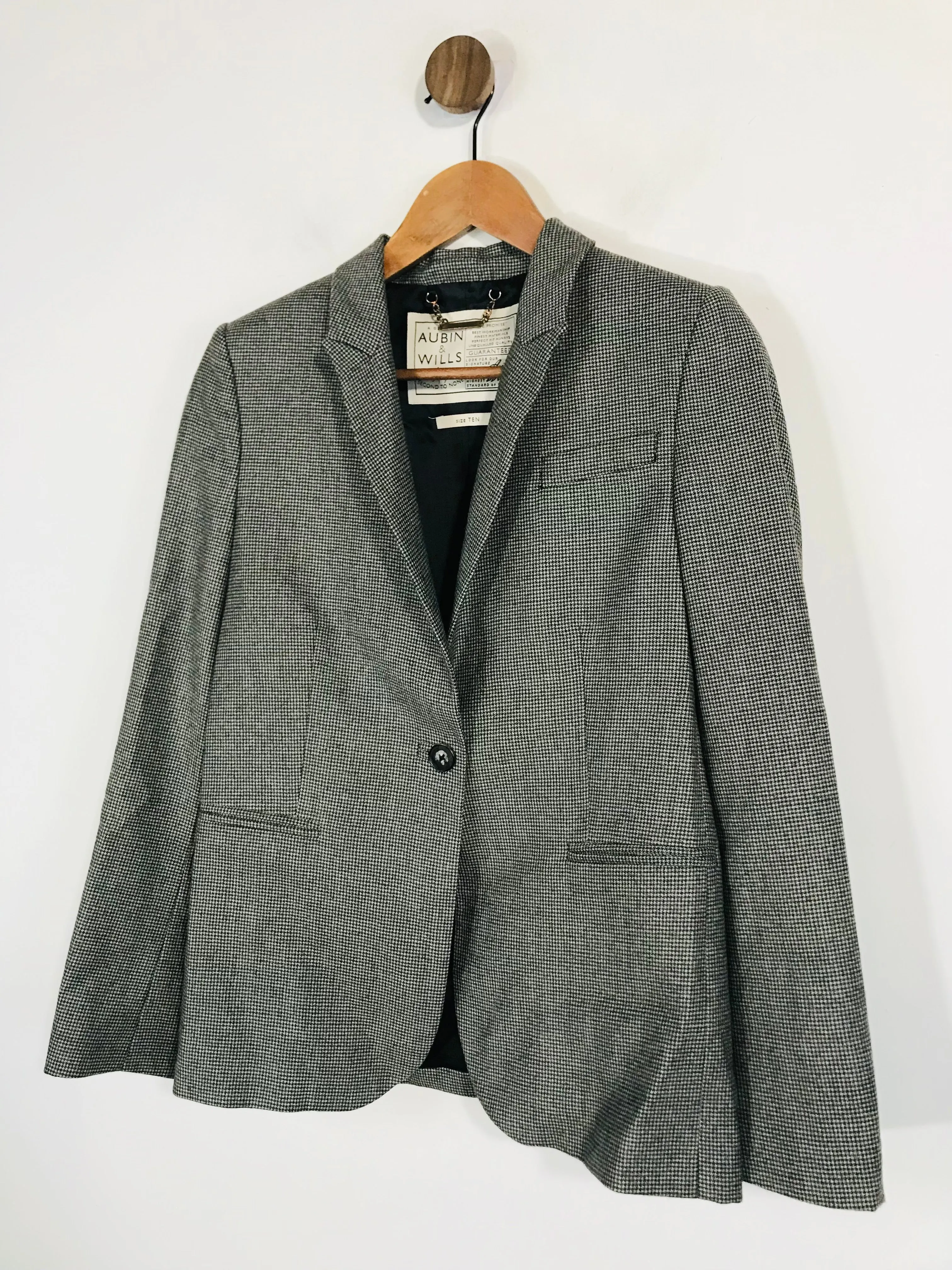 Aubin & Wills Women's Wool Check Gingham Blazer Jacket | UK10 | Grey