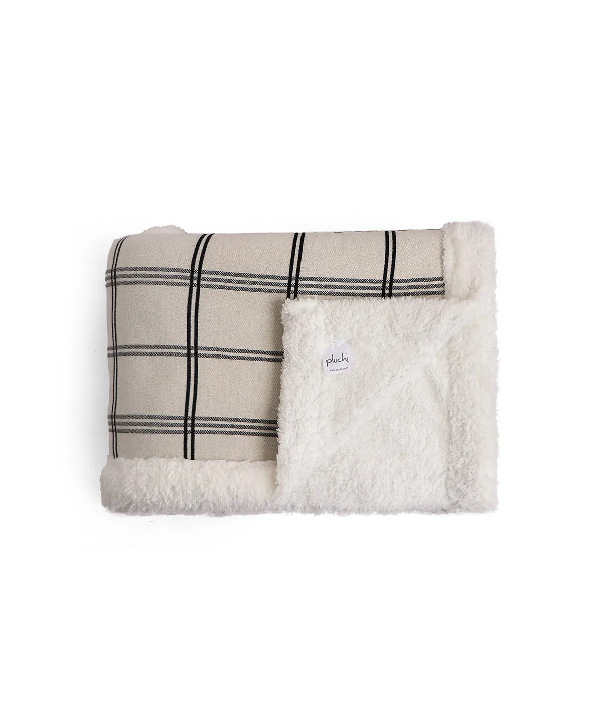 Balmy Natural & Black Cotton Knitted Single Bed Blanket layered with Warm Sherpa Fabric