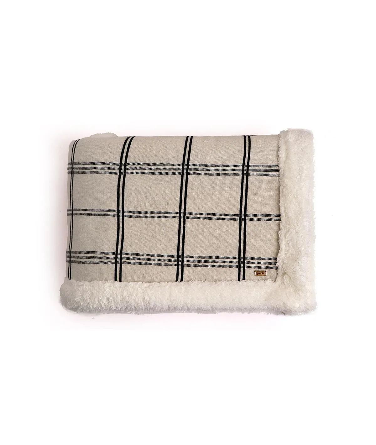 Balmy Natural & Black Cotton Knitted Single Bed Blanket layered with Warm Sherpa Fabric