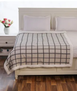 Balmy Natural & Black Cotton Knitted Single Bed Blanket layered with Warm Sherpa Fabric