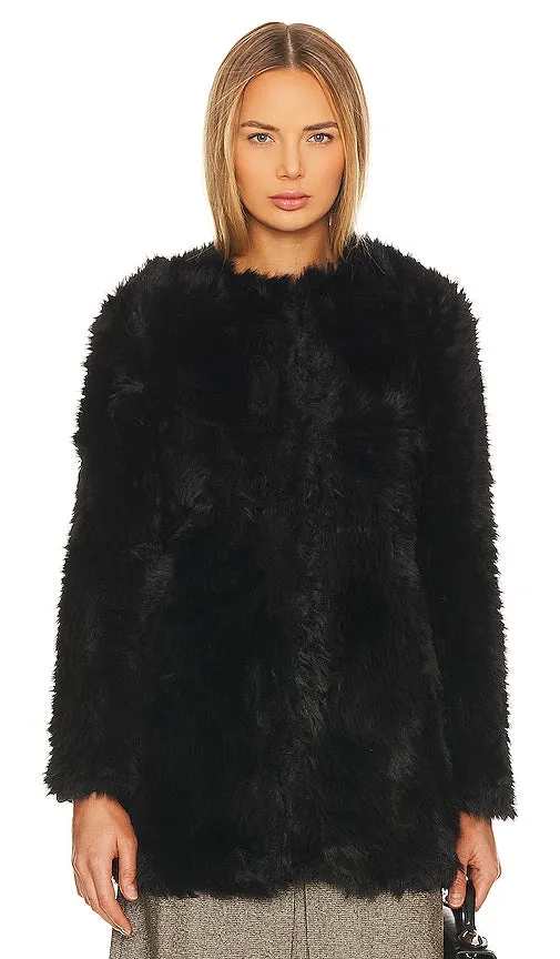 Bardot Logan Faux Fur Coat in Black