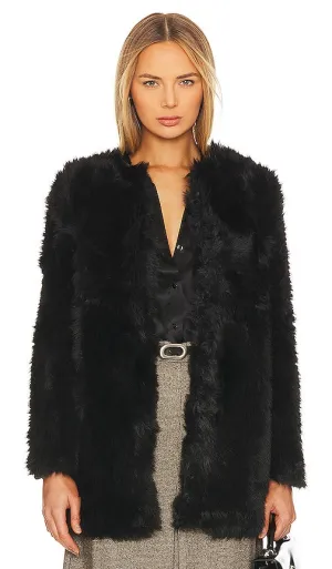 Bardot Logan Faux Fur Coat in Black