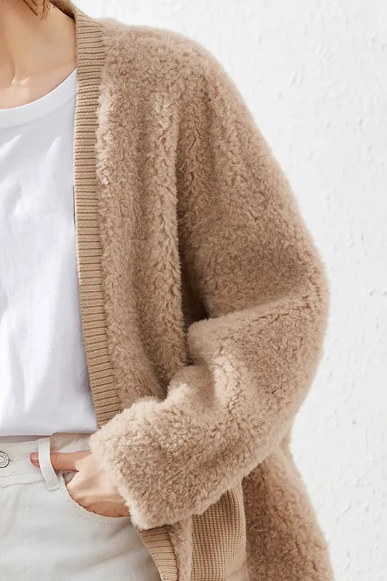 Beige Oversized Sherpa Coatigan