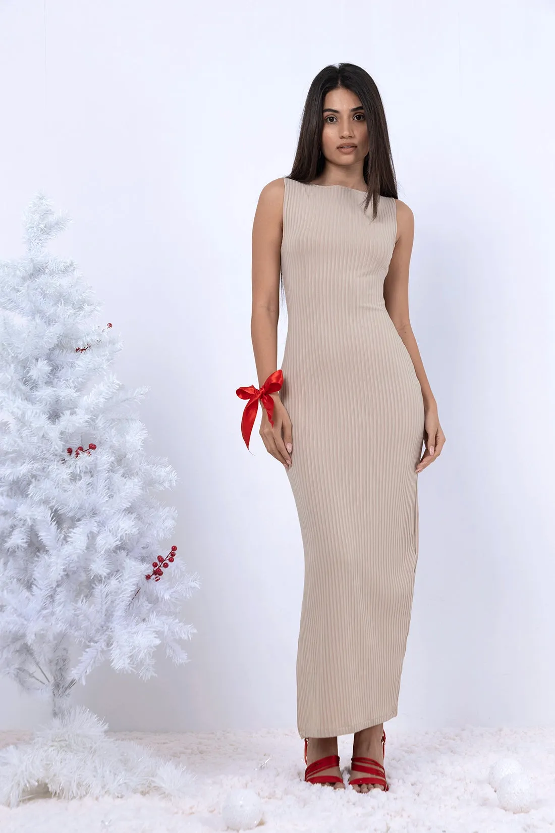 Beige Slit Dress