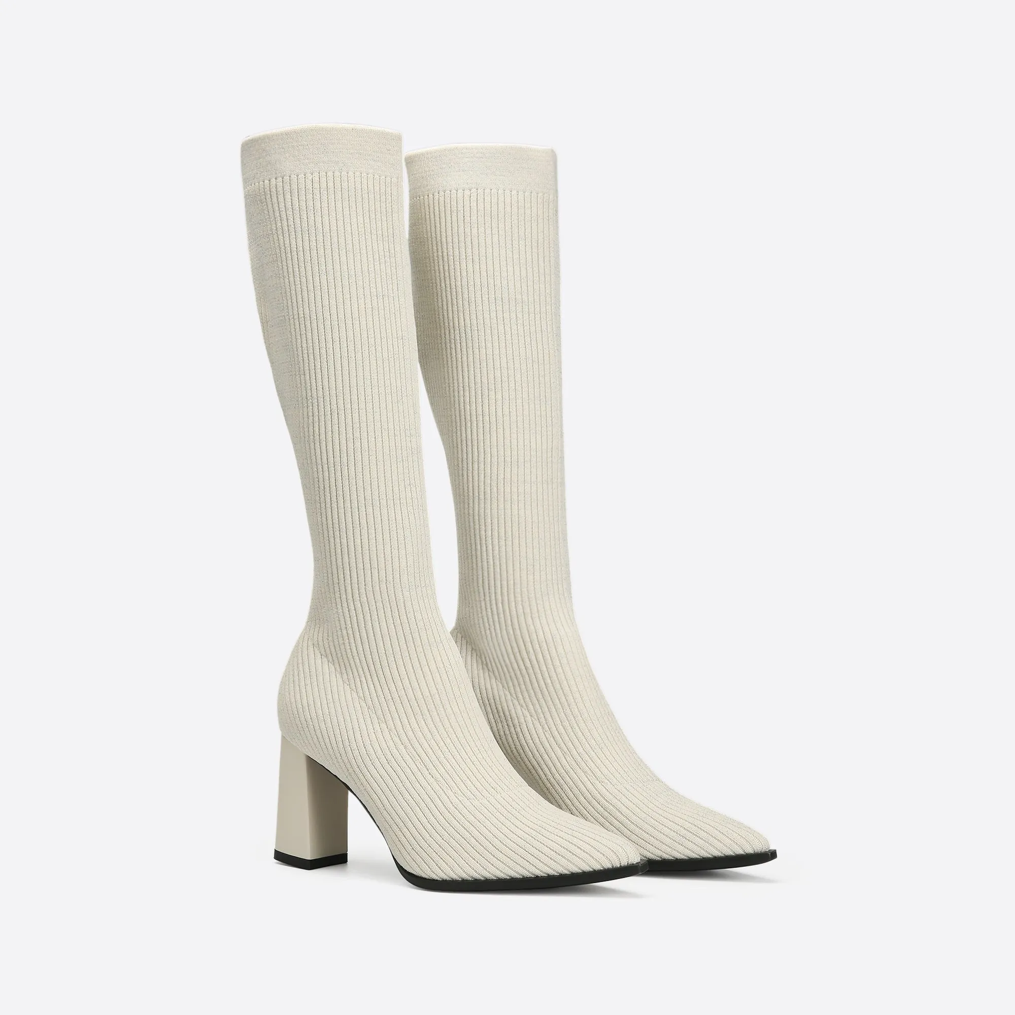 binfenxie- Women Knit Comfort Chunky Heeled High Boots