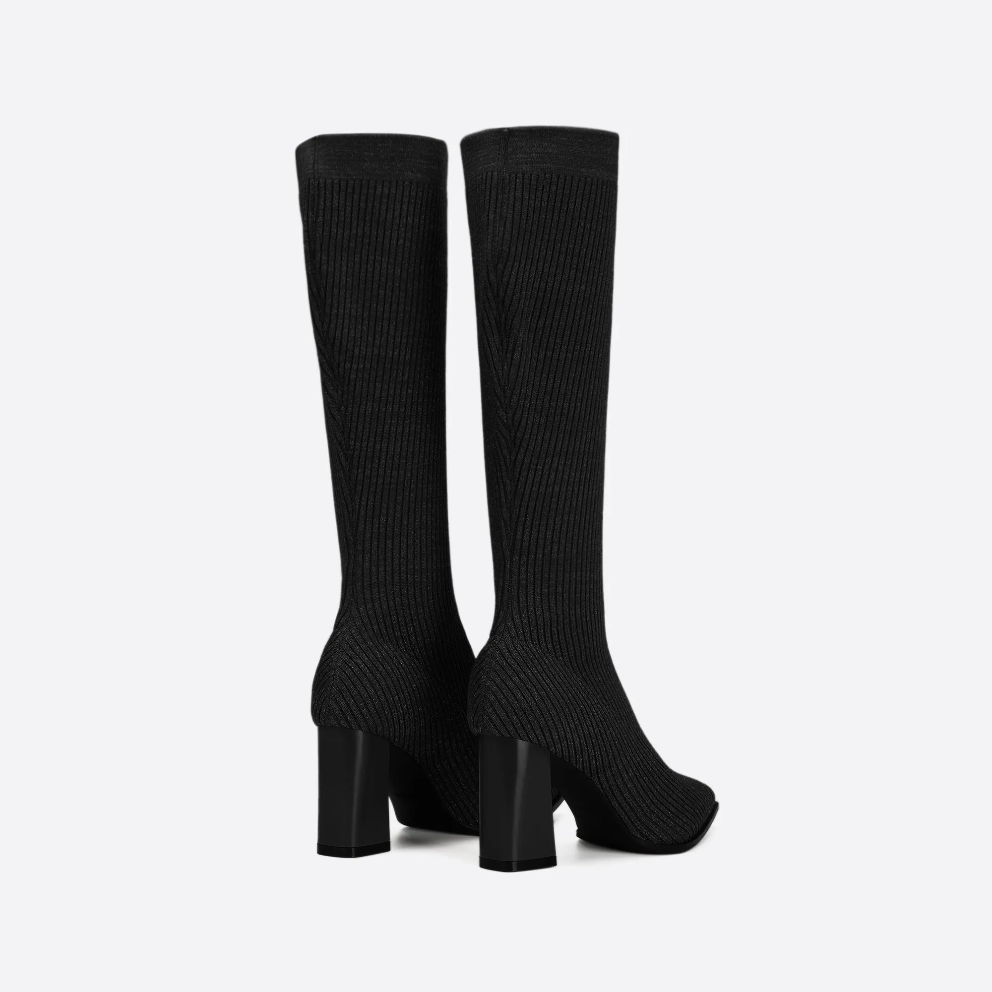 binfenxie- Women Knit Comfort Chunky Heeled High Boots