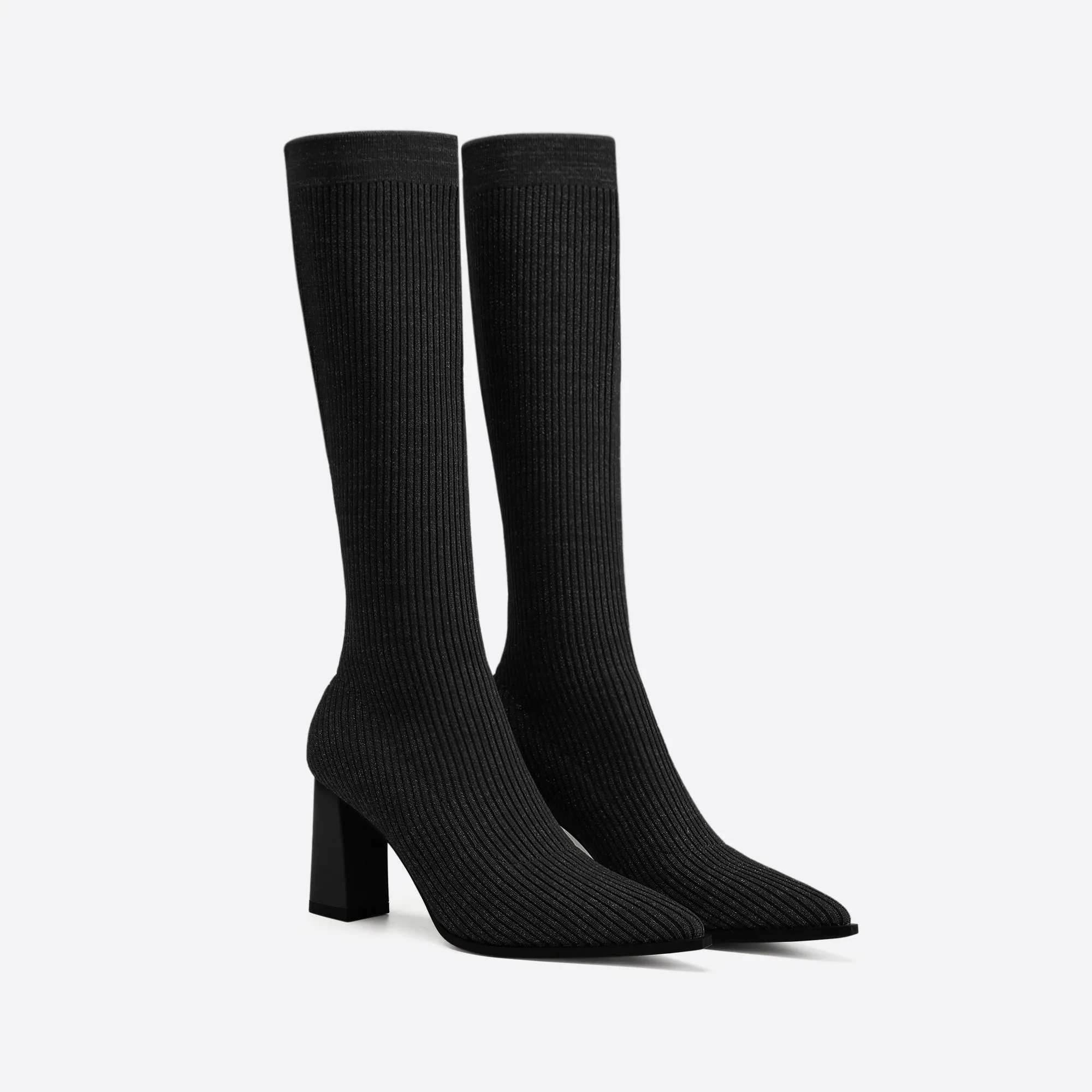 binfenxie- Women Knit Comfort Chunky Heeled High Boots
