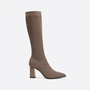 binfenxie- Women Knit Comfort Chunky Heeled High Boots