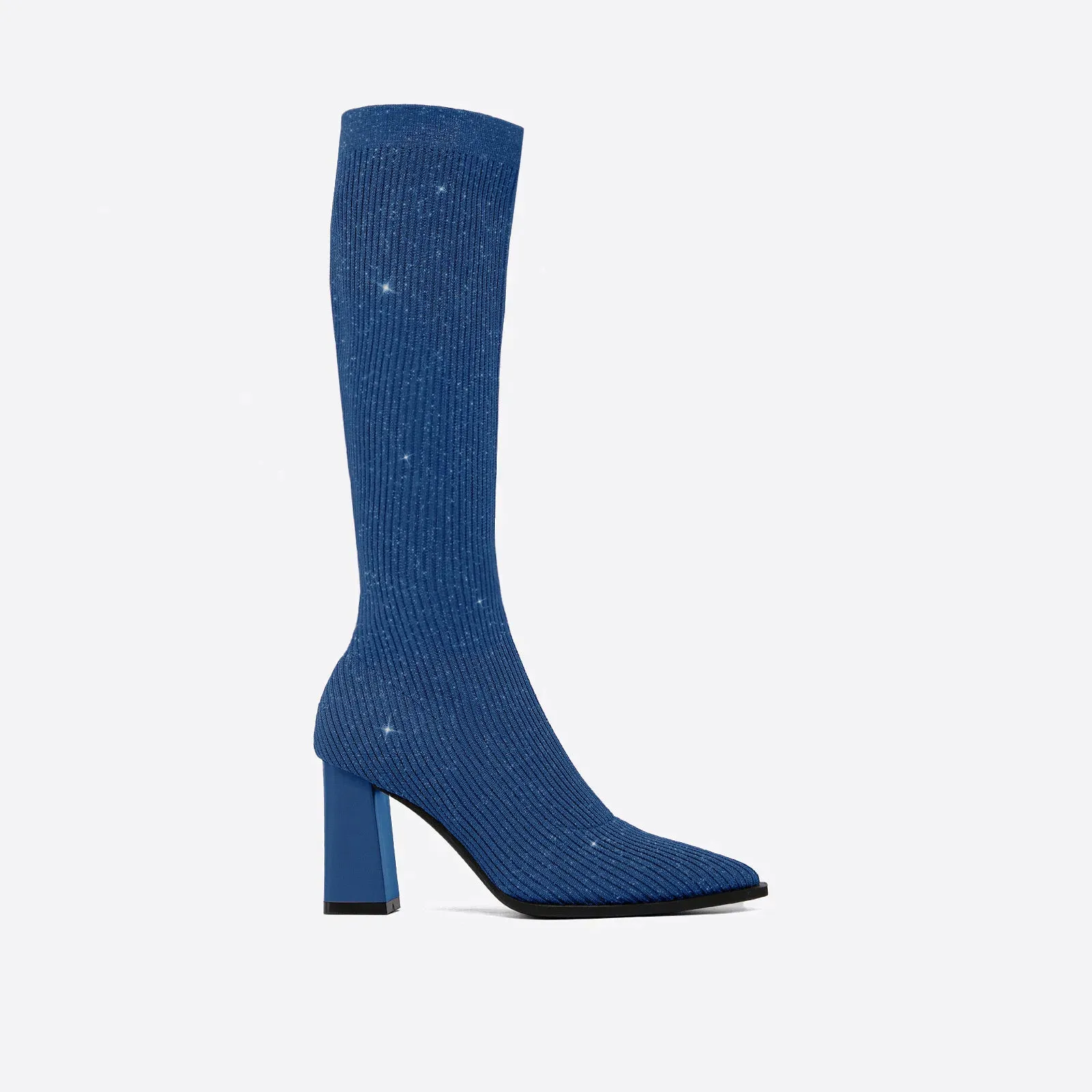binfenxie- Women Knit Comfort Chunky Heeled High Boots