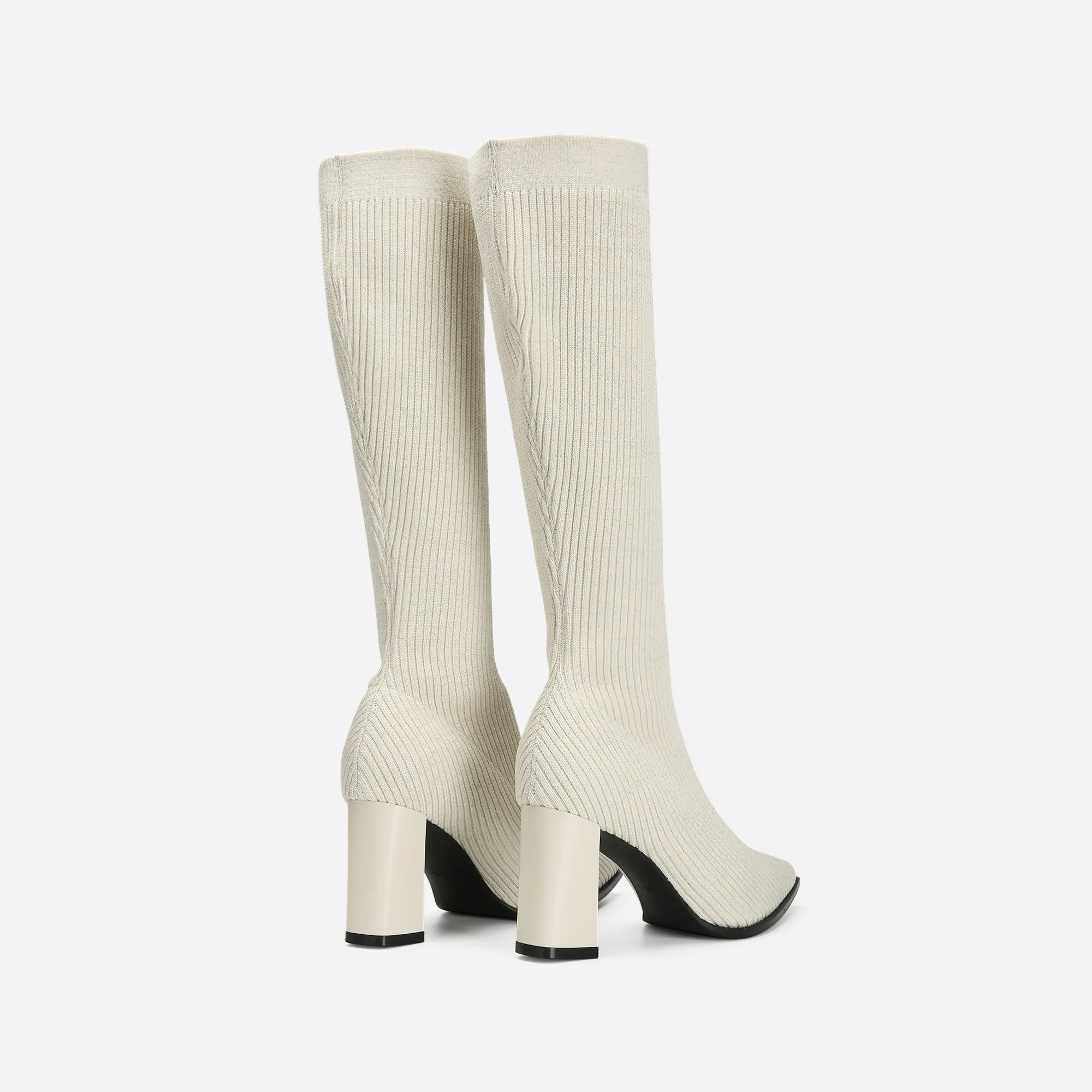binfenxie- Women Knit Comfort Chunky Heeled High Boots