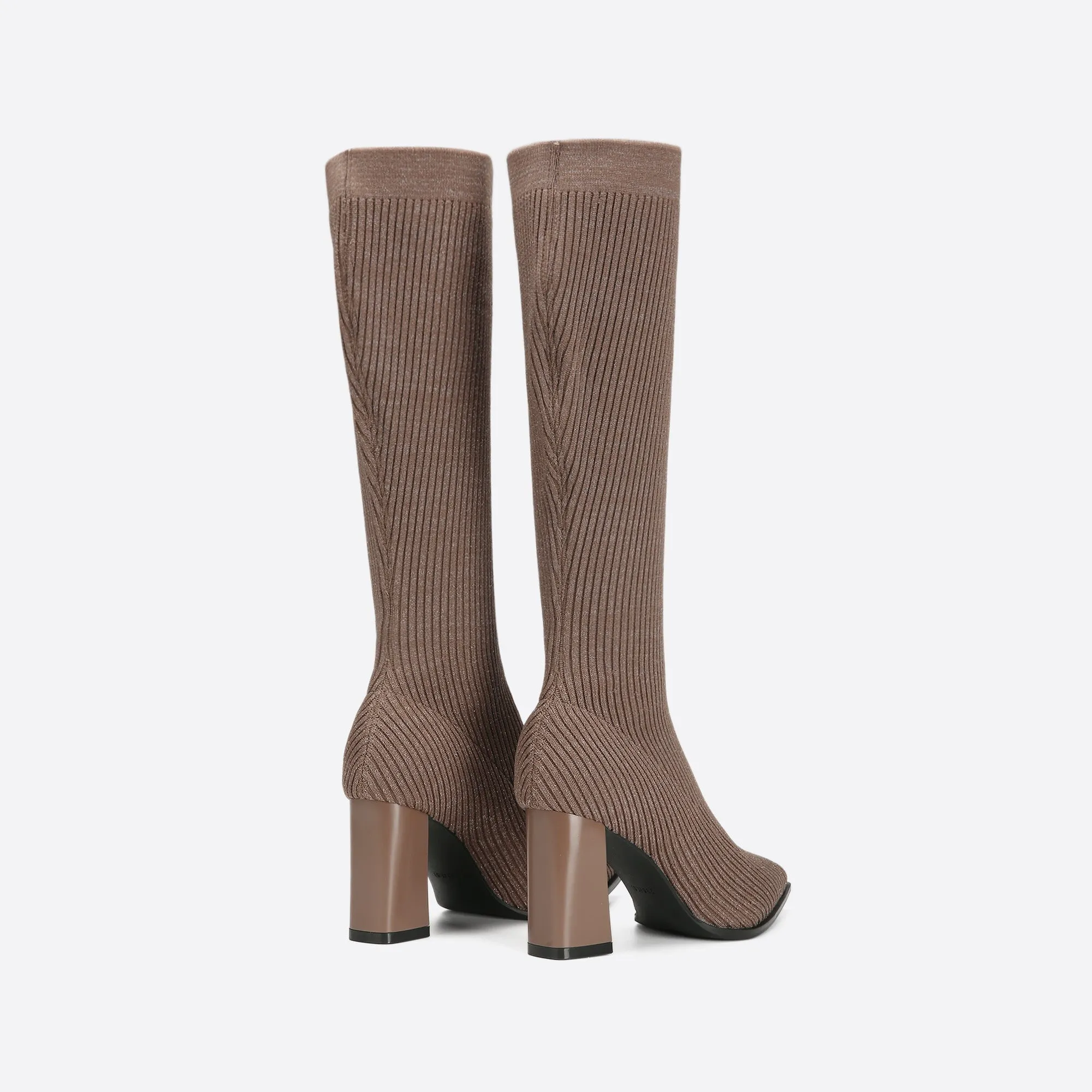 binfenxie- Women Knit Comfort Chunky Heeled High Boots