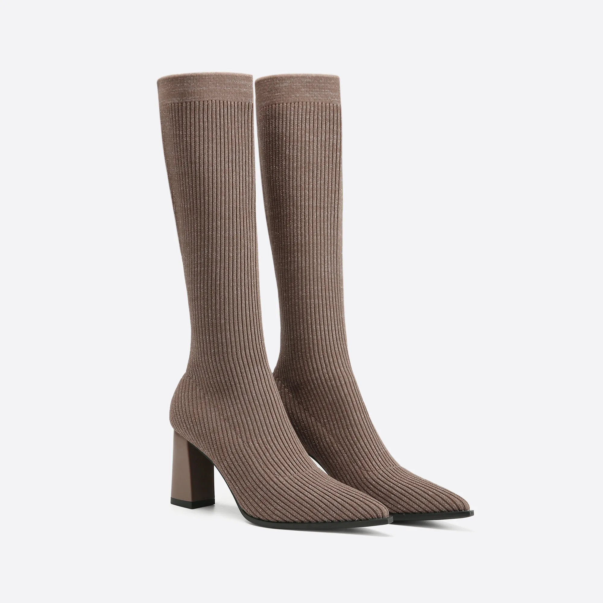 binfenxie- Women Knit Comfort Chunky Heeled High Boots