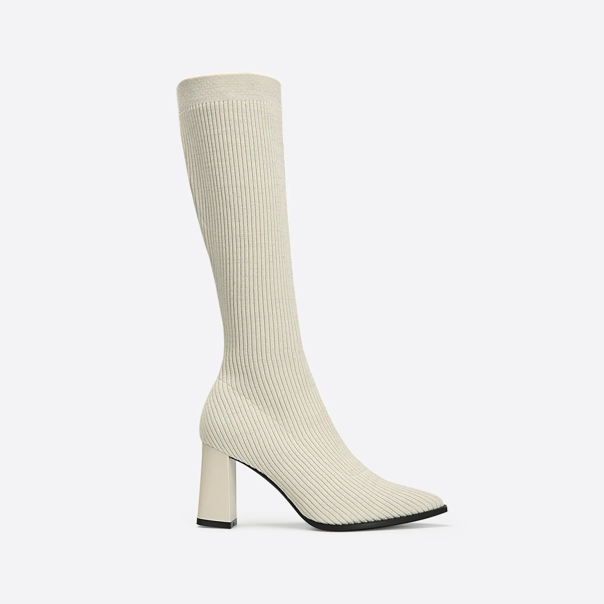 binfenxie- Women Knit Comfort Chunky Heeled High Boots