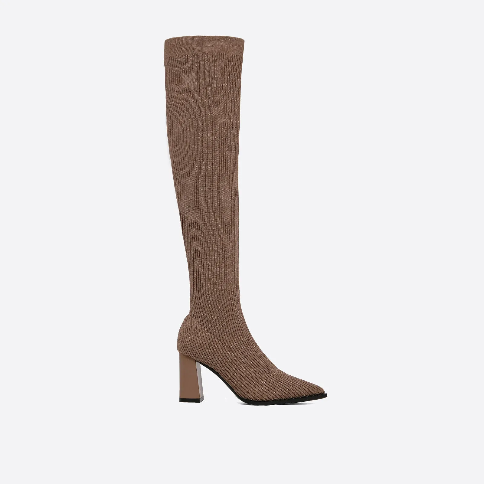 binfenxie- Women Knit Comfort Chunky Heeled High Boots