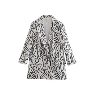 Black and White pattern Rollable Three-quarter Sleeve Blazer