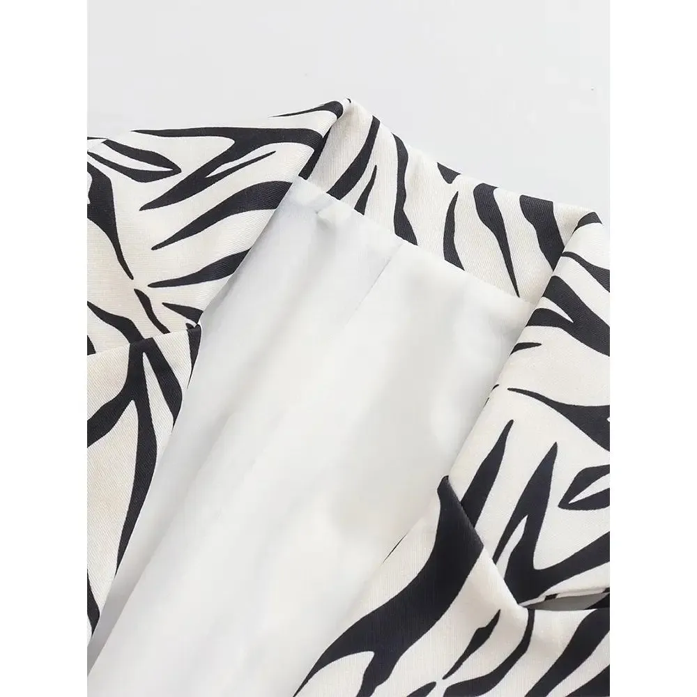 Black and White pattern Rollable Three-quarter Sleeve Blazer