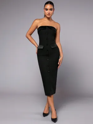 Black Off-Shoulder One-Shoulder Elegant Long Suit Dress