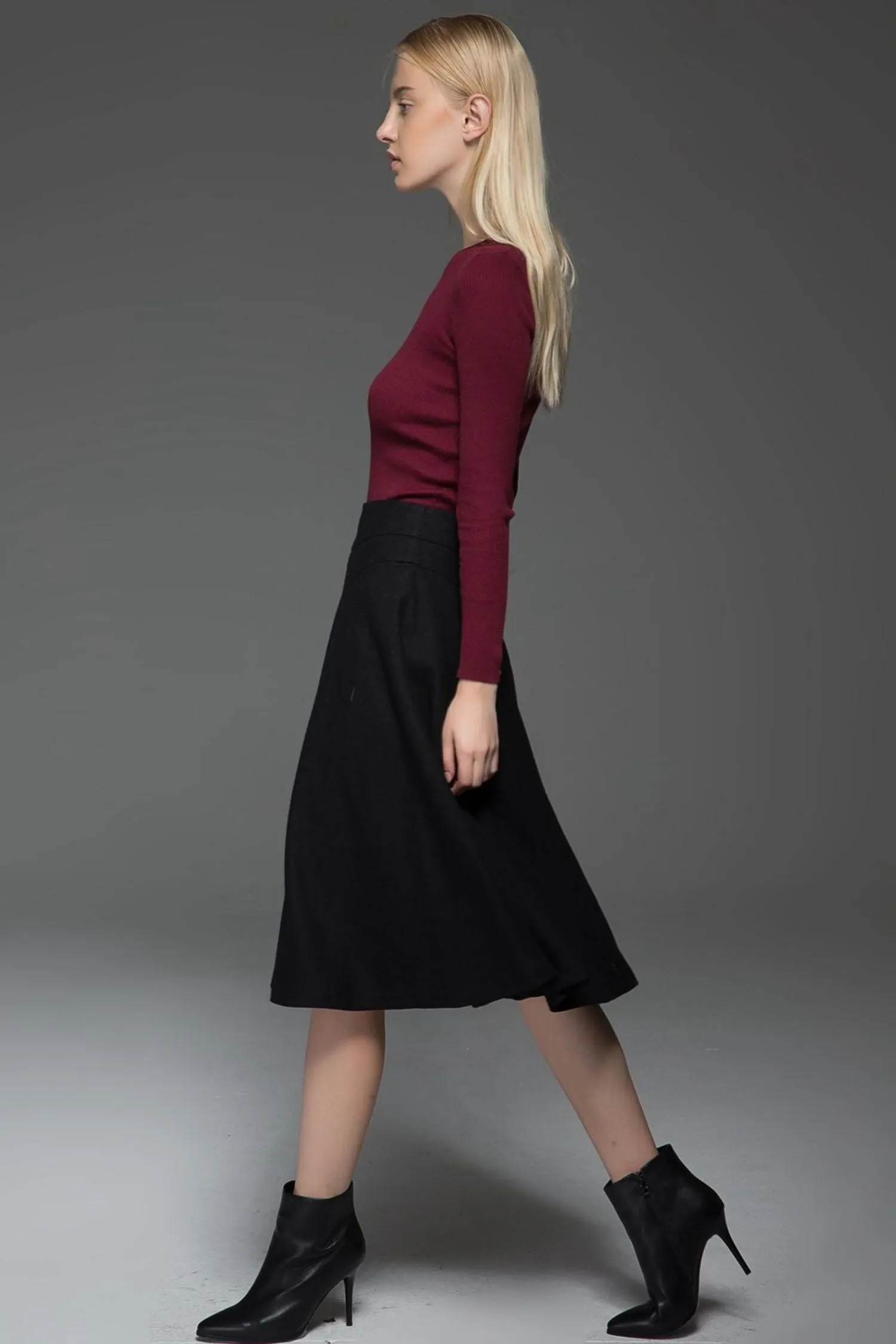 Black Skater womens winter wool skirt C768