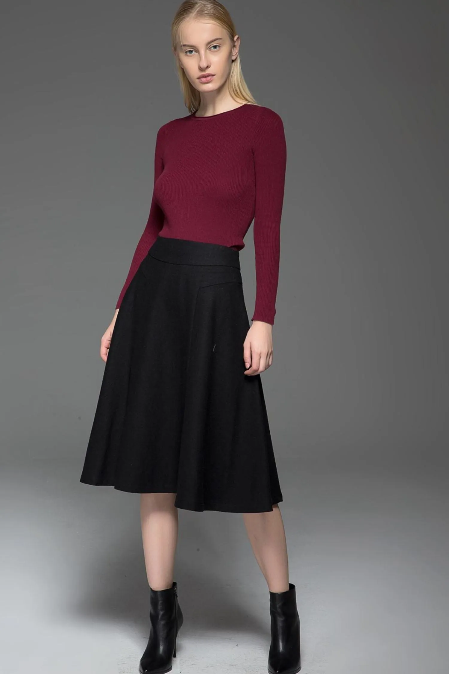 Black Skater womens winter wool skirt C768