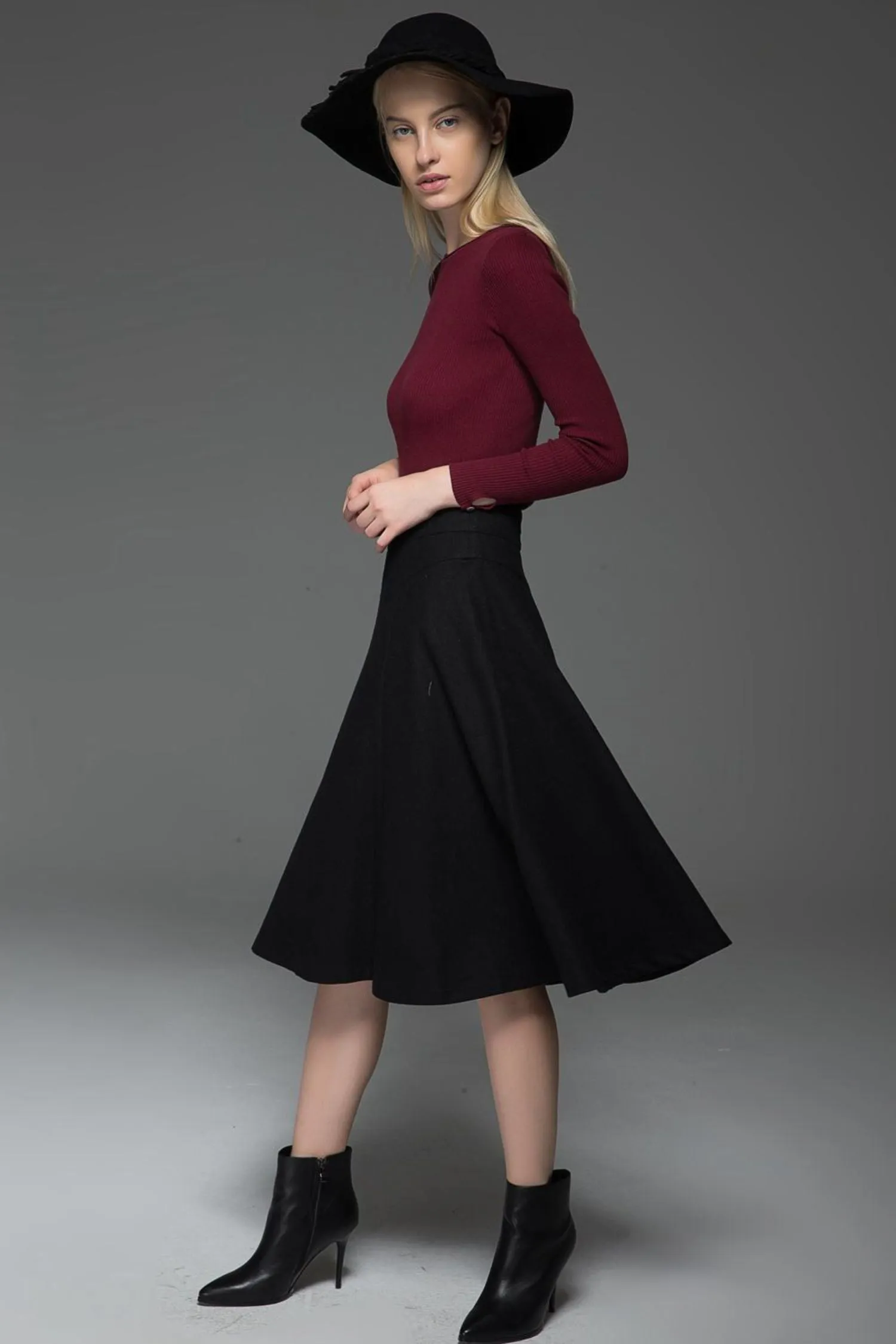 Black Skater womens winter wool skirt C768