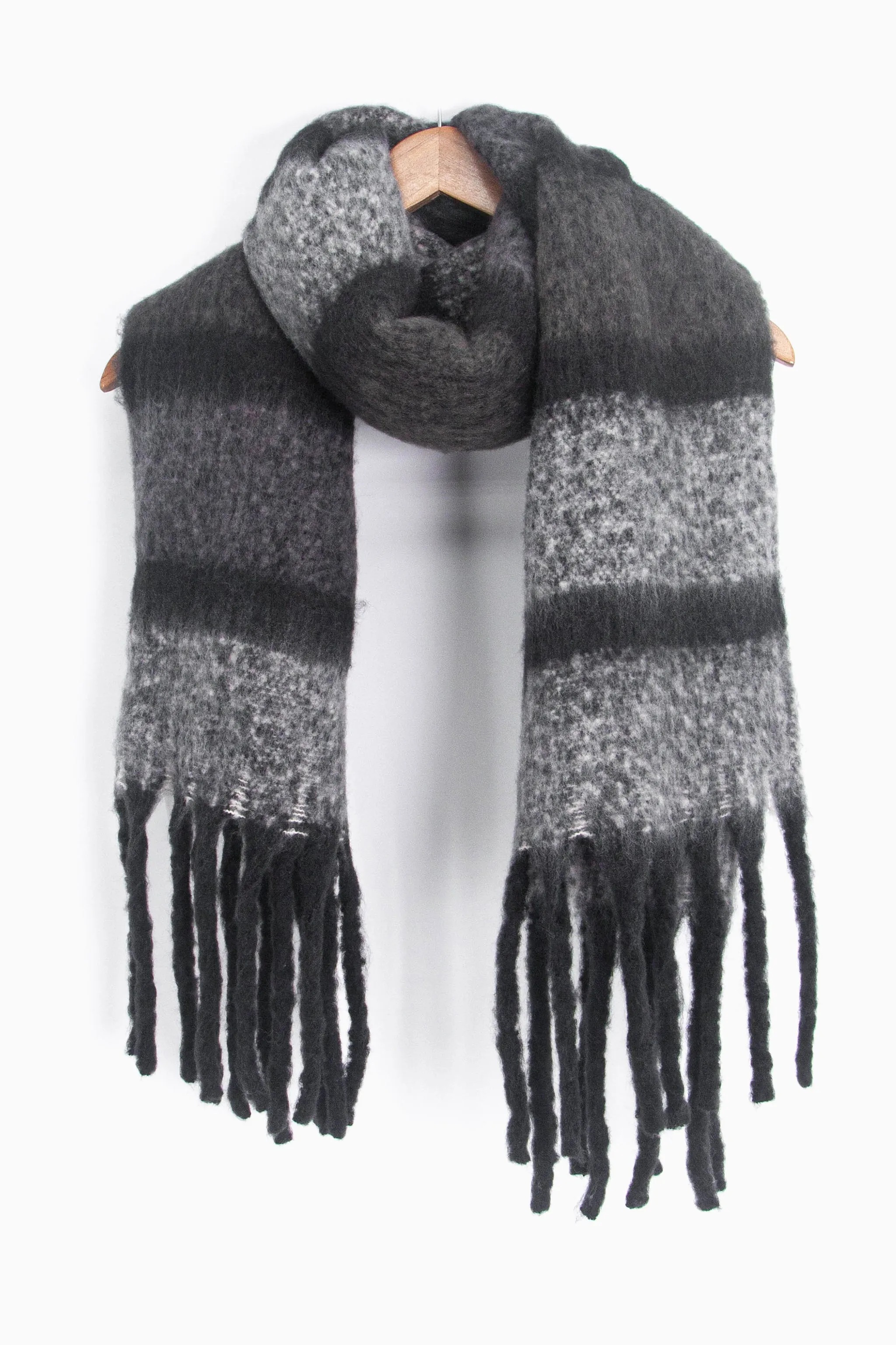 Blair Heavyweight Scarf - Grey, Colour Block Stripe