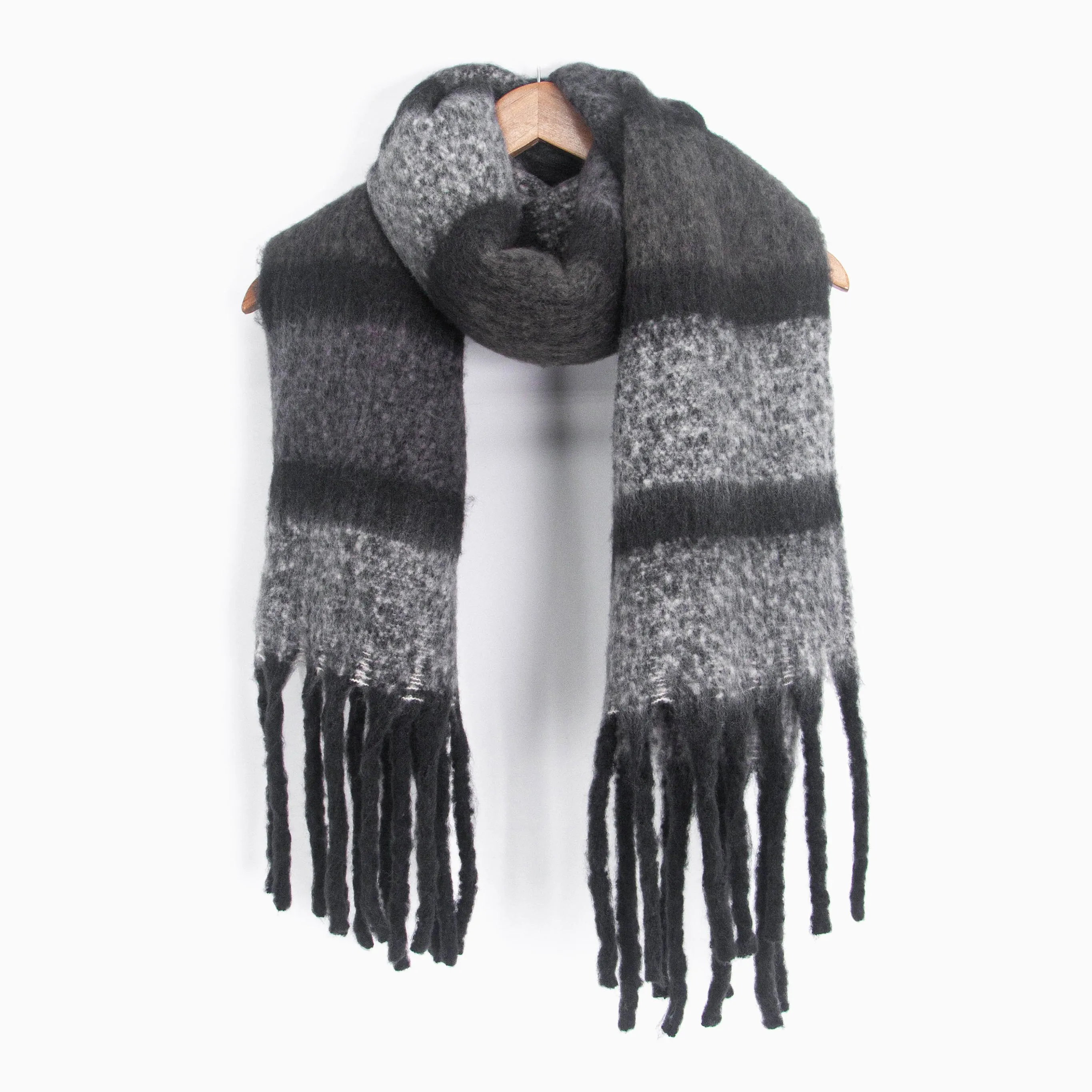 Blair Heavyweight Scarf - Grey, Colour Block Stripe