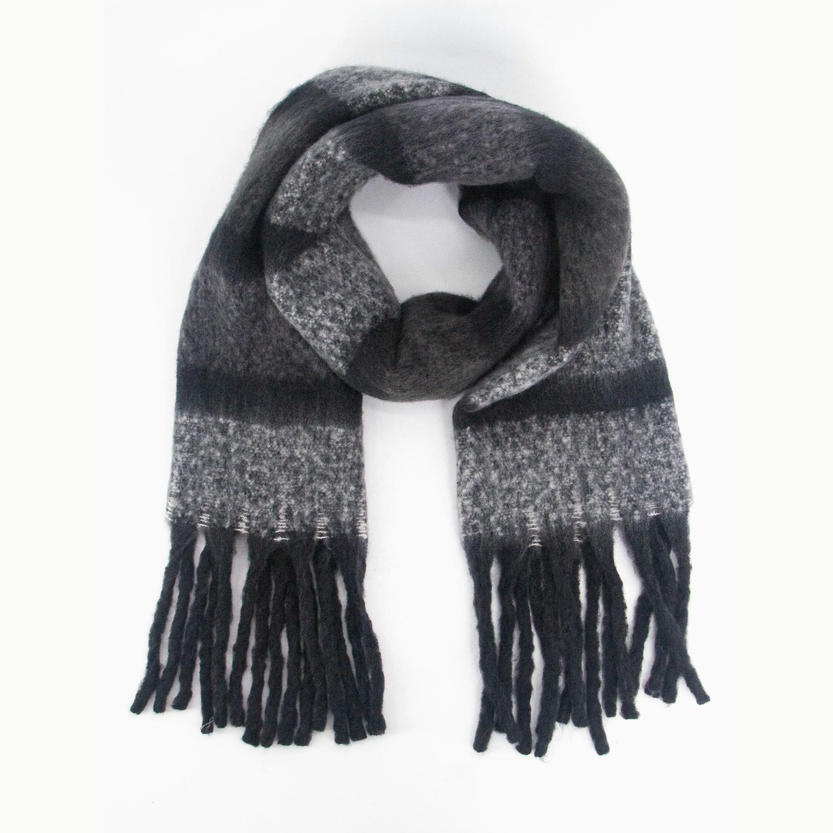Blair Heavyweight Scarf - Grey, Colour Block Stripe