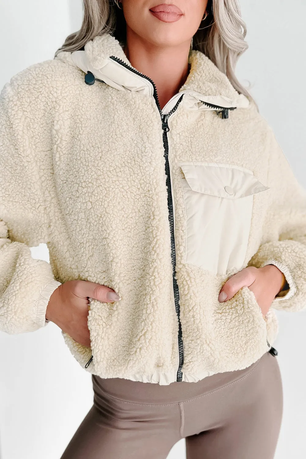 Blue Zone Planet |  Drawstring Zip Up Sherpa Jacket with Removable Hood