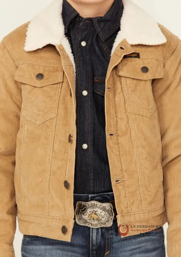 Boy's Wrangler® Cowboy Cut® Sherpa Lined Corduroy Jacket in Wheat