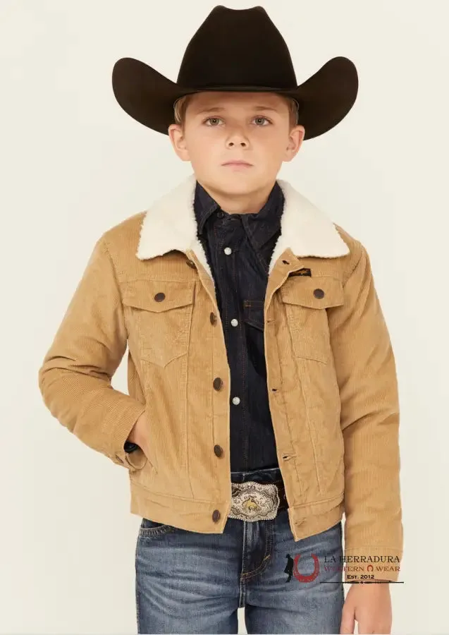 Boy's Wrangler® Cowboy Cut® Sherpa Lined Corduroy Jacket in Wheat