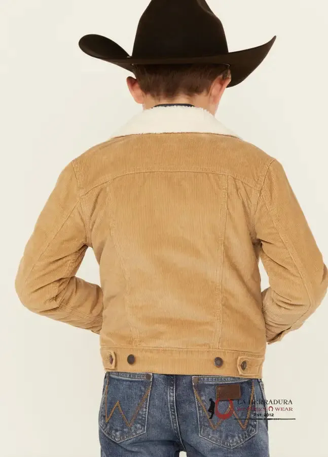 Boy's Wrangler® Cowboy Cut® Sherpa Lined Corduroy Jacket in Wheat