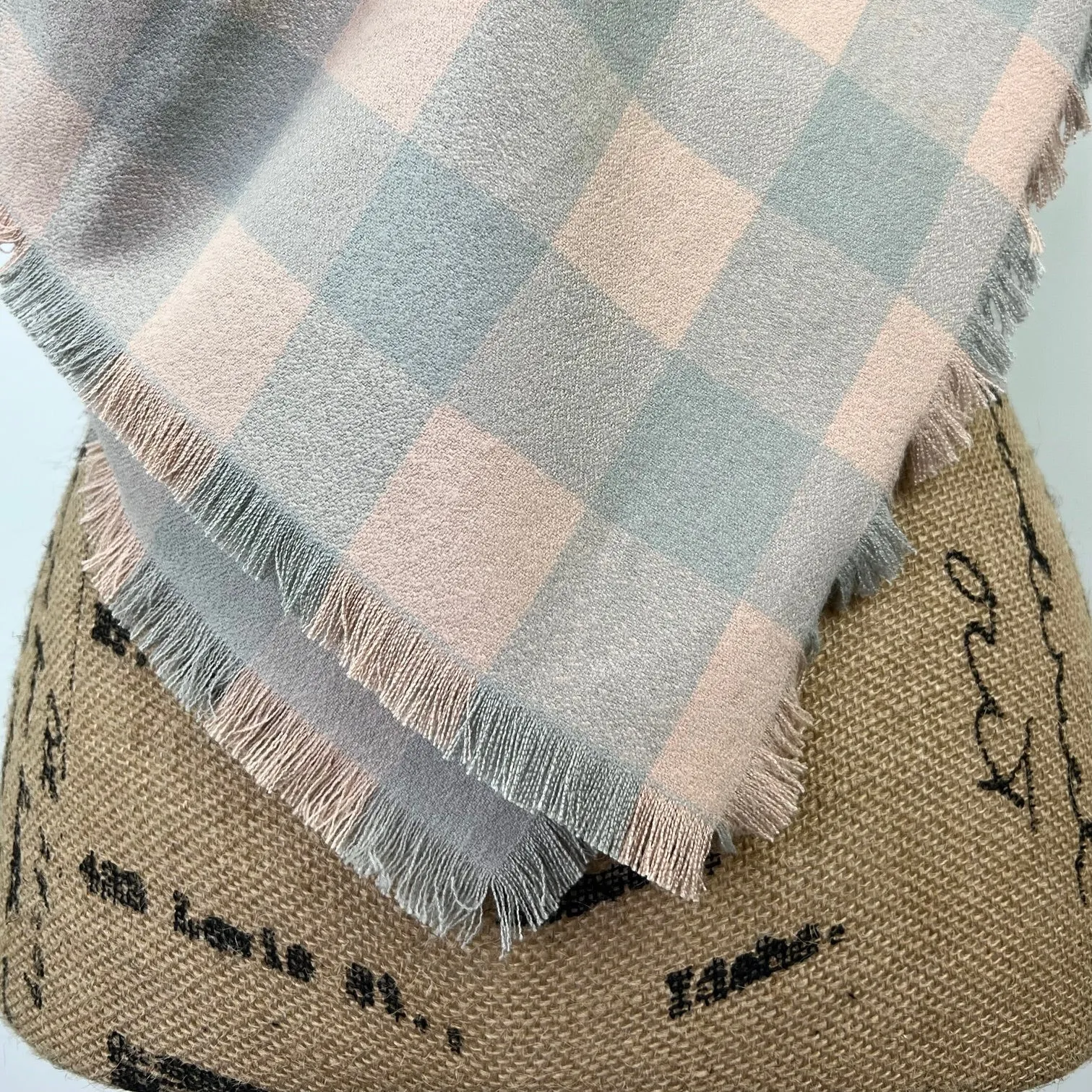 Buffalo Plaid in Muted Peach and Grey 100% Organic Cotton Plaid Infinity and Blanket Scarves