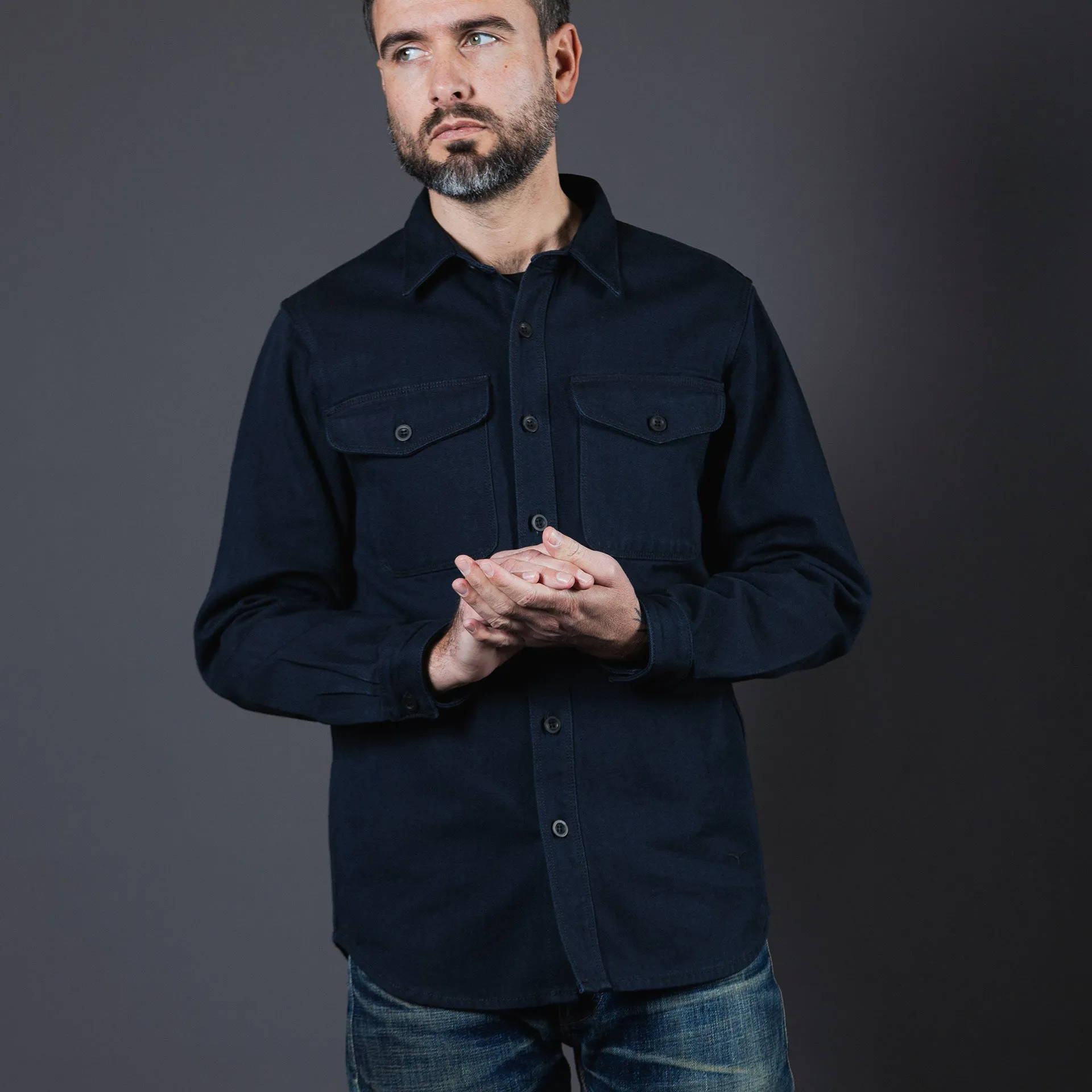BWS-04 SCOUT OVERSHIRT 13 oz. stay-blue x black modal BT [AW24]
