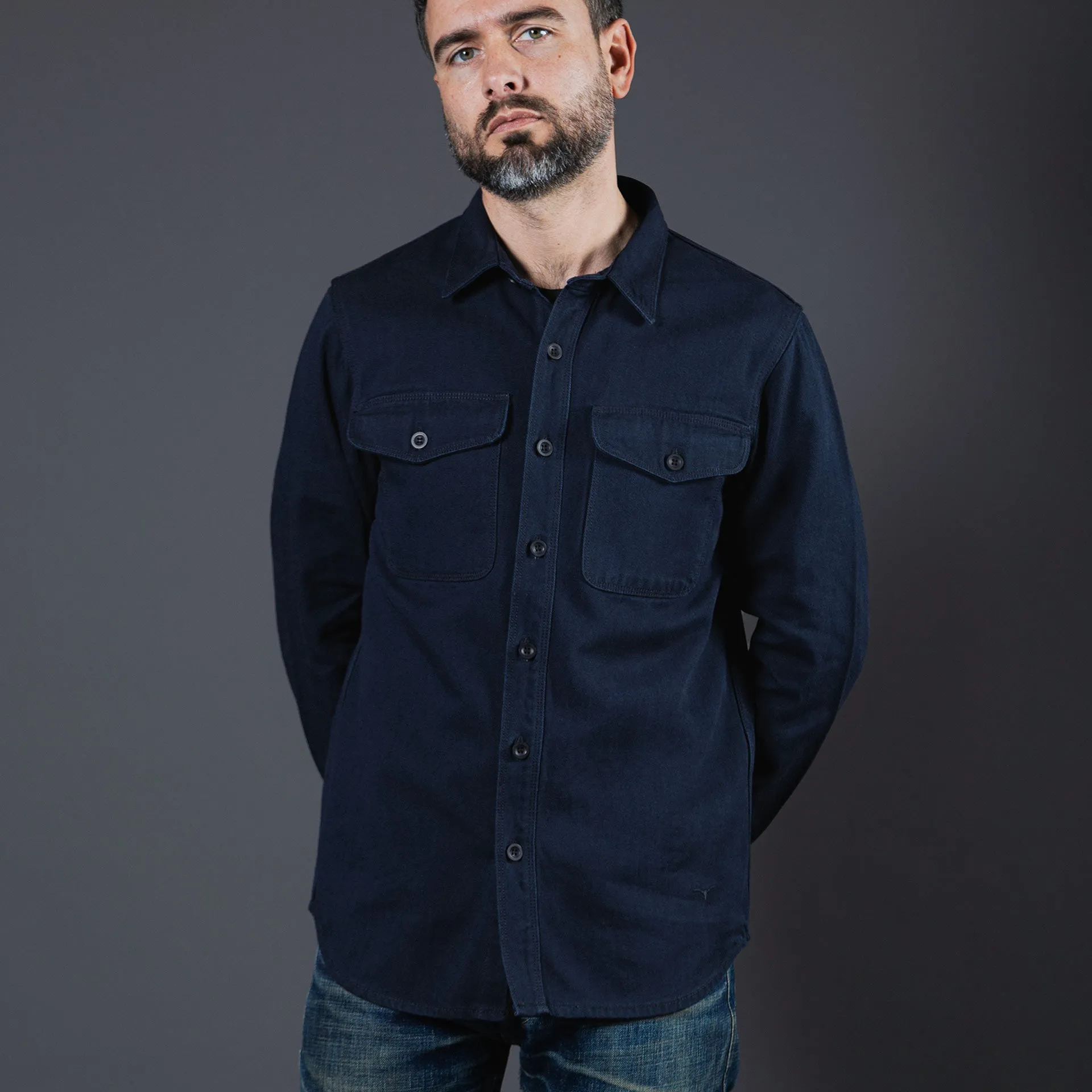 BWS-04 SCOUT OVERSHIRT 13 oz. stay-blue x black modal BT [AW24]