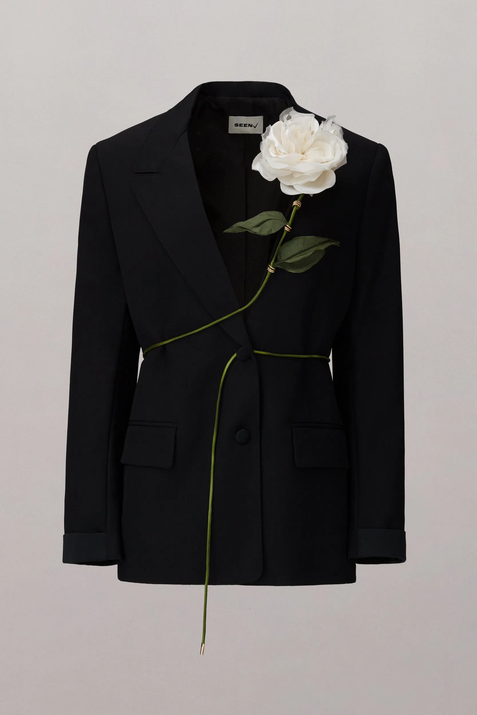 Carnivorous Rose Blazer - Black/White Silk Rose