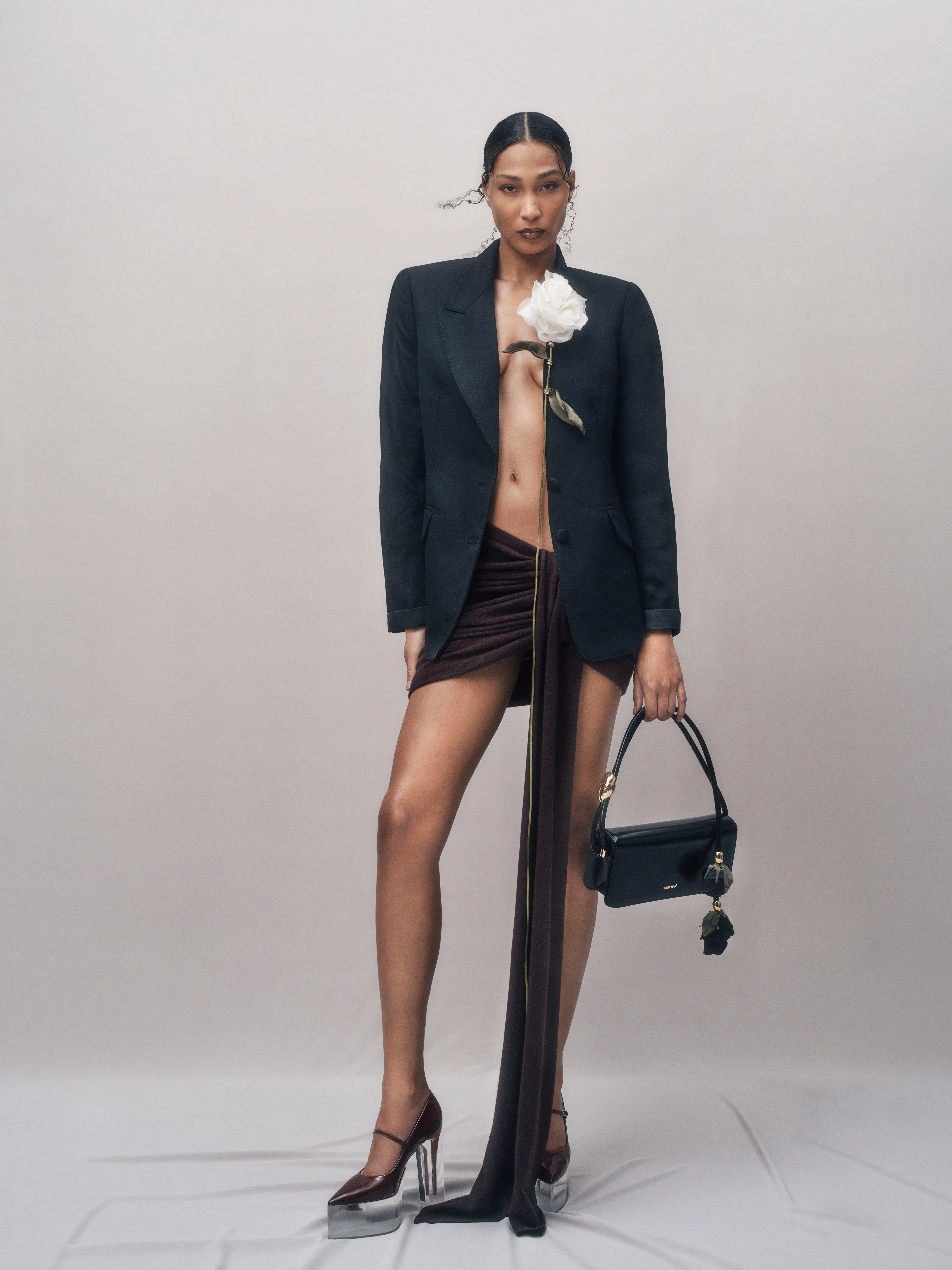 Carnivorous Rose Blazer - Black/White Silk Rose