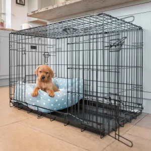 Cosy & Calming Puppy Crate Bed in Duck Egg Spot by Lords & Labradors