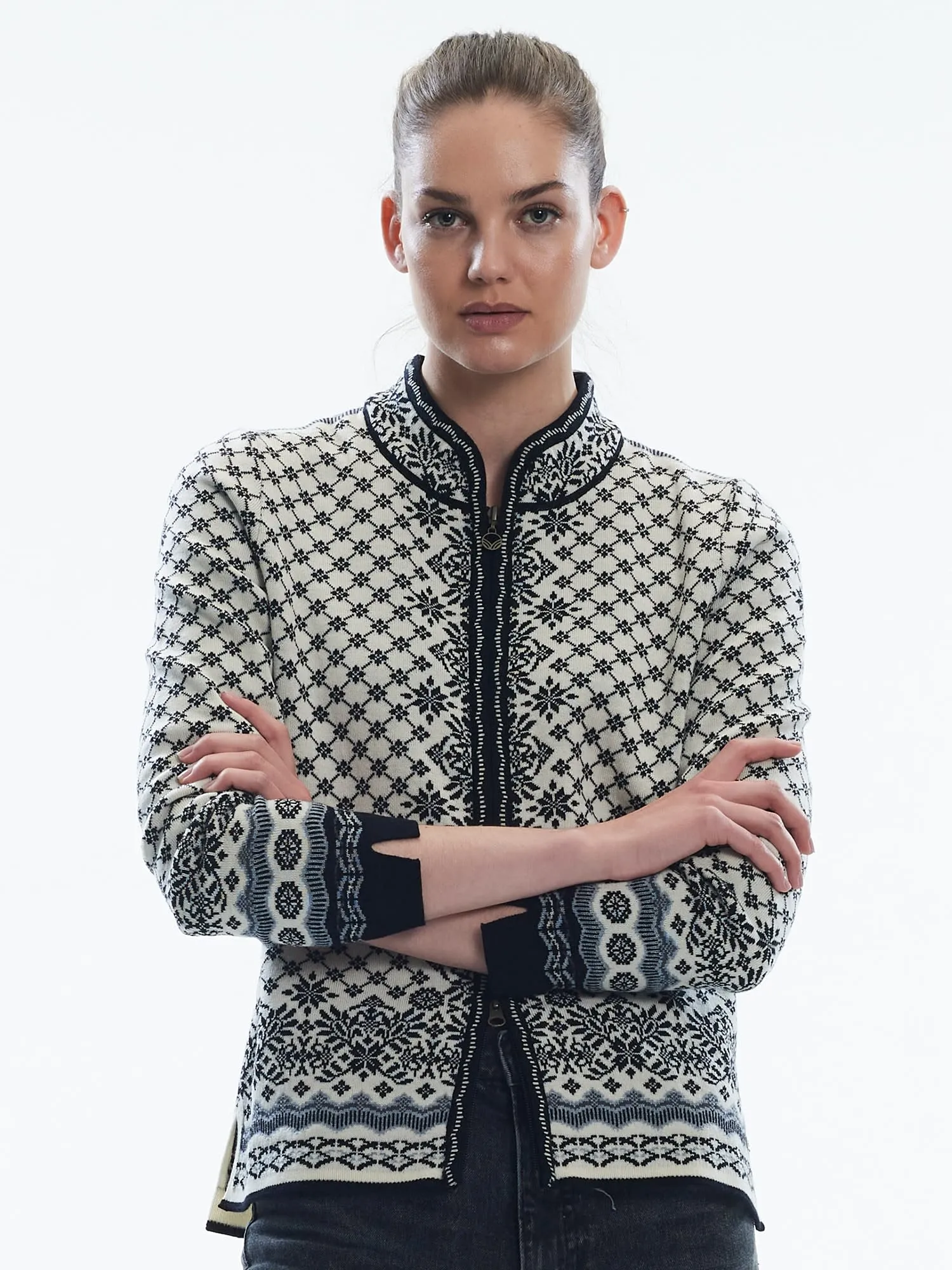 Dale of Norway Women&#x27;s Solfrid Jacket Off White Black Schiefer Grau | Buy Dale of Norway Women&#x27;s Solfrid Jacket Off White Black Schiefer Grau here | Outnorth
