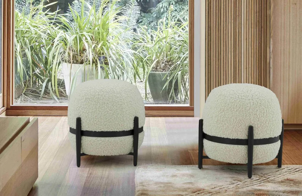 Divani Casa Fouston Contemporary White Sherpa Ottoman