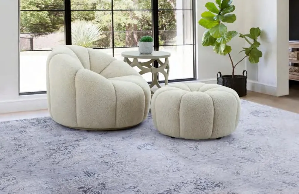 Divani Casa Gadson Contemporary White Sherpa Ottoman