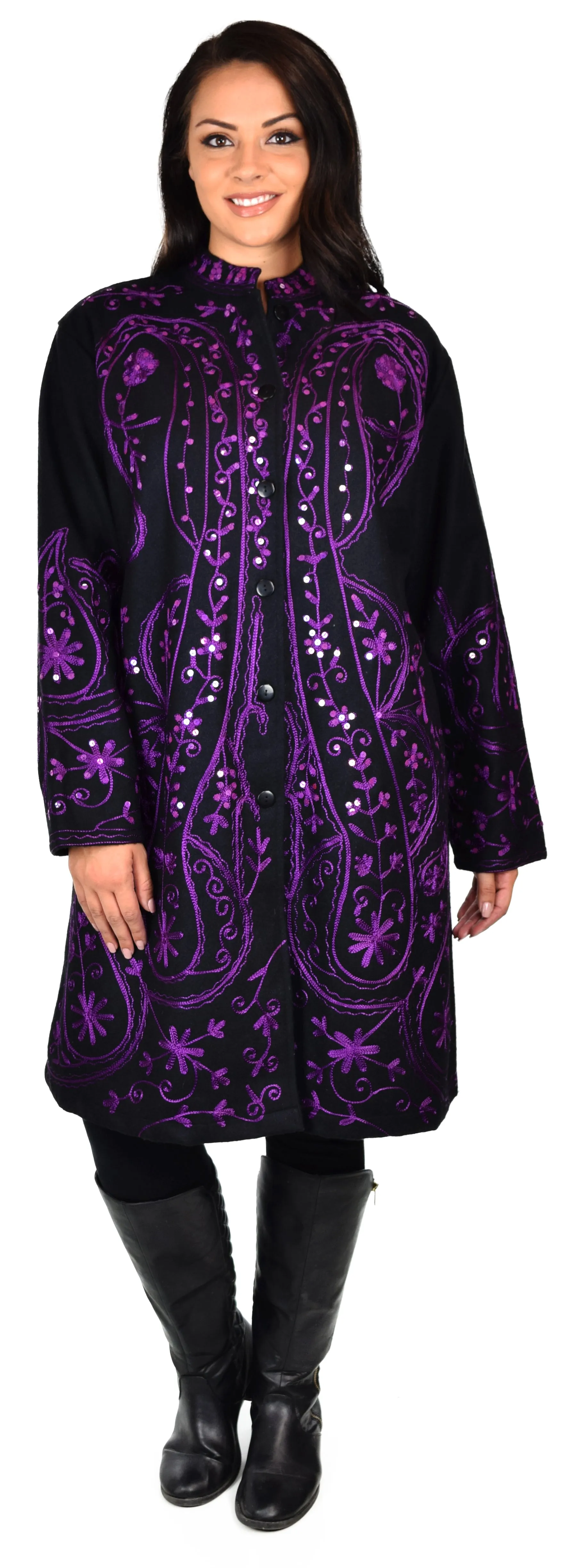 Embroidered wool coat, Embellished wool coat, Women Coat, Wool Coat, Swing Coat, Hi low Coat, Lagenlook coat, Winter coat, Wool jacket